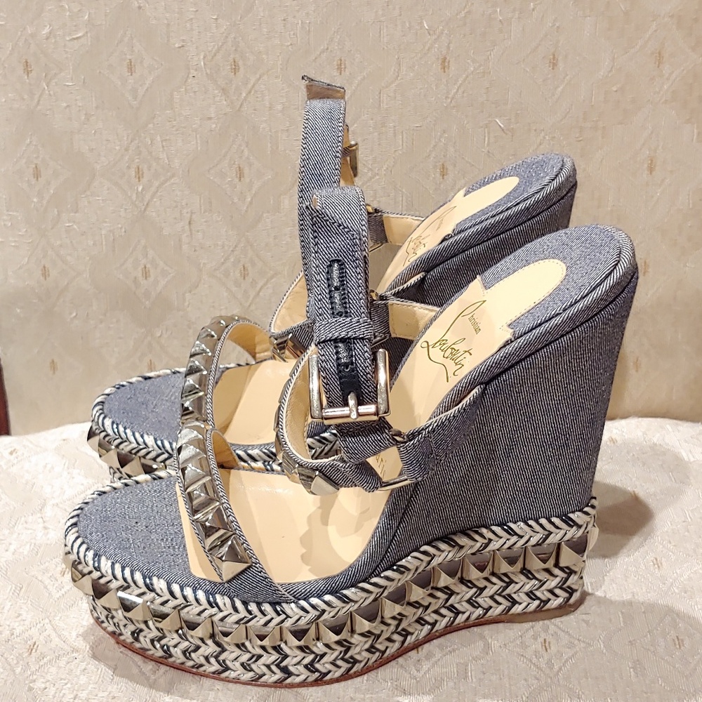 Christian Louboutin cataclou 140mm denim wedges 35 - Picture 3 of 8